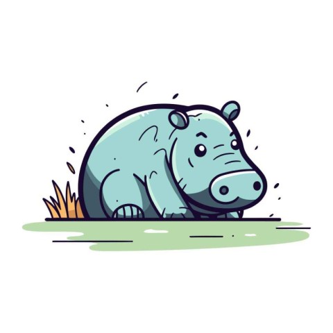 Cartoon hippopotamus on the grass. Vector illustration of a wild