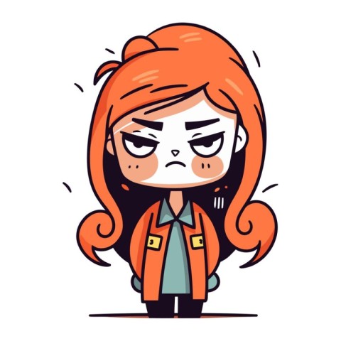 Angry girl cartoon character. Vector illustration in a flat styl