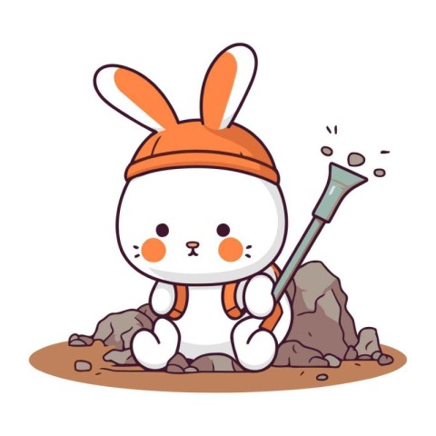 rabbit with shovel on the rock. Vector illustration for your des