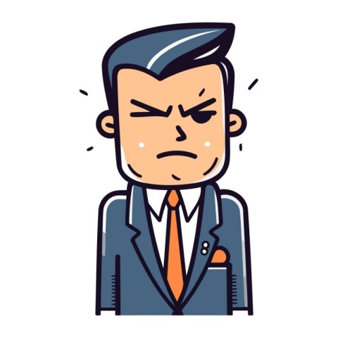 Angry man in business suit. Vector illustration in cartoon style