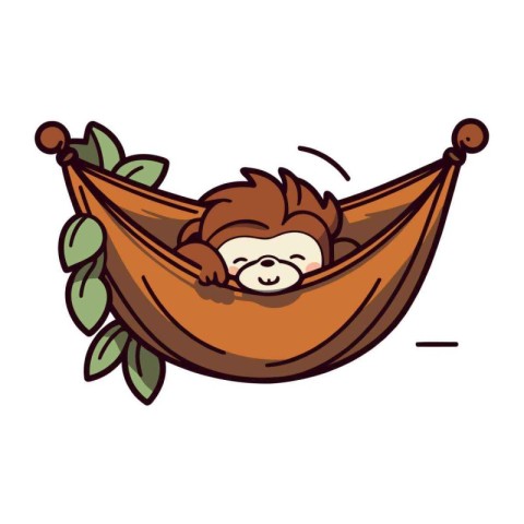 Cute cartoon monkey sleeping in a hammock. Vector illustration.