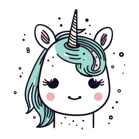 cute unicorn head kawaii character icon vector illustration desi