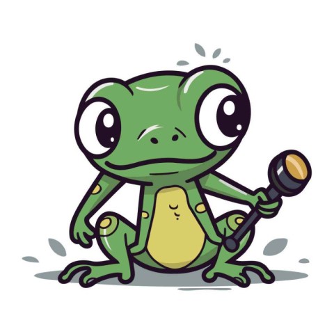 Cartoon frog with microphone. Vector illustration isolated on wh