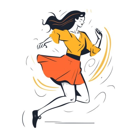 Vector illustration of a beautiful girl in a dress running. The