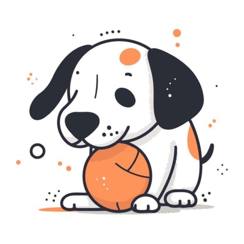 Cute cartoon doodle dog with ball. Vector illustration.