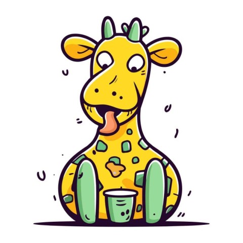 Cute giraffe with a glass of juice. Vector illustration.