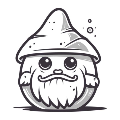 Funny cartoon gnome in a cap with a mustache. Vector illustratio