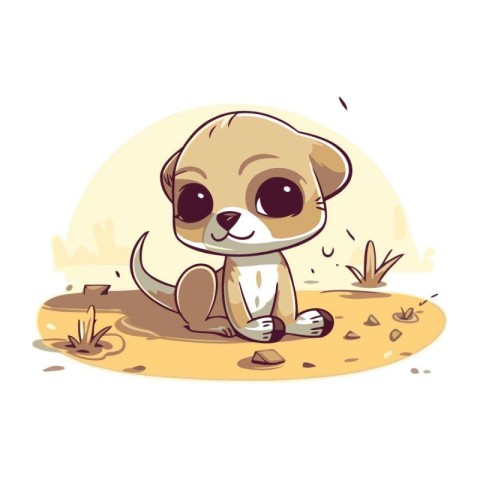 Cute cartoon chihuahua dog sitting on the ground. Vector illustr