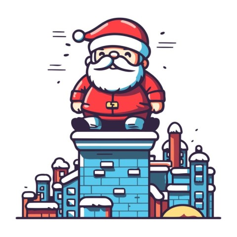 Santa Claus sitting on chimney. Christmas and New Year vector il