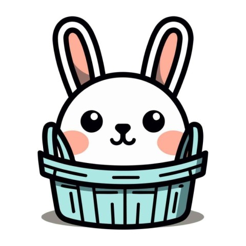 Rabbit basket cute cartoon character vector illustration. Cute r