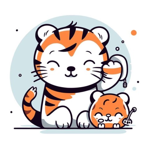 Cute tiger and cat vector illustration. Cute cartoon tiger chara