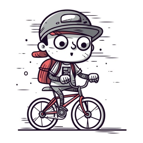 Vector illustration of a boy in a helmet and a backpack riding a