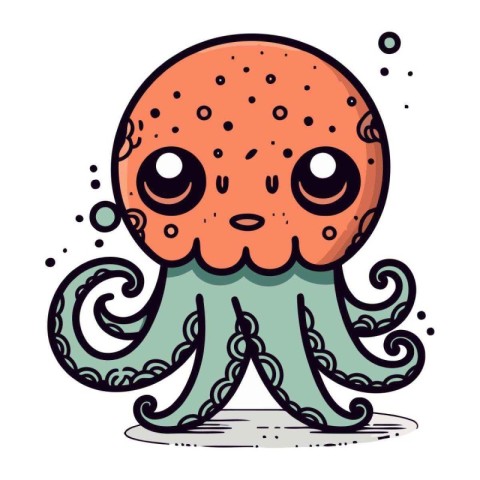 Cute kawaii octopus. Vector illustration isolated on white backg