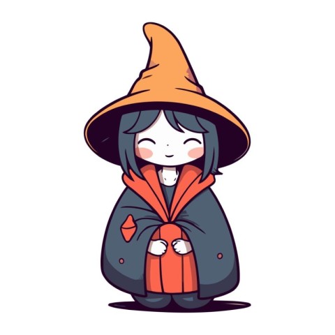 Cute little girl in a witch costume. Halloween vector illustrati