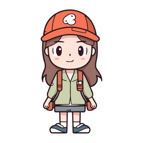 Girl with backpack and helmet. Vector illustration of a girl wit