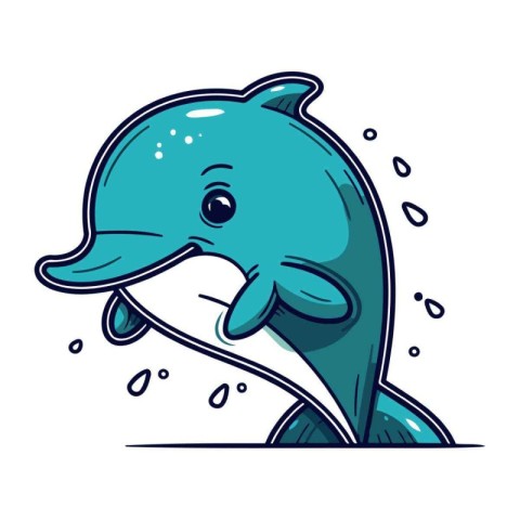 Cute cartoon dolphin. Vector illustration of a dolphin isolated