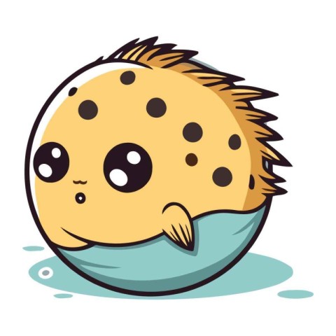 Puffer fish on a white background. Cartoon style. Vector illustr