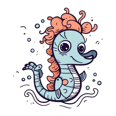 Cute cartoon seahorse. Vector illustration isolated on white bac