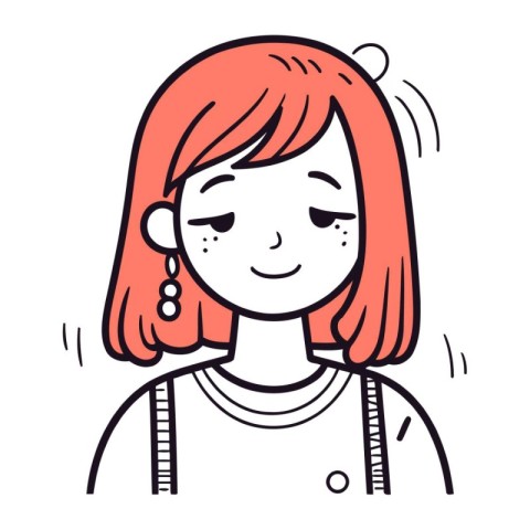 Illustration of a girl with red hair in a white shirt.