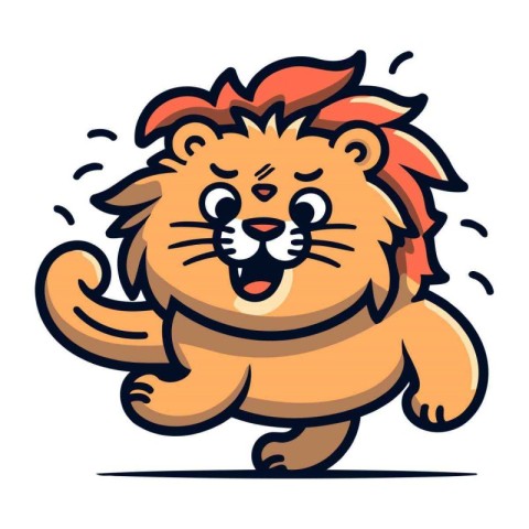 Cute Lion Running Cartoon Mascot Character Vector Illustration.