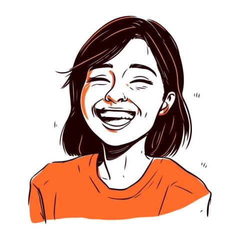 Smiling young woman. Hand drawn vector illustration in sketch st