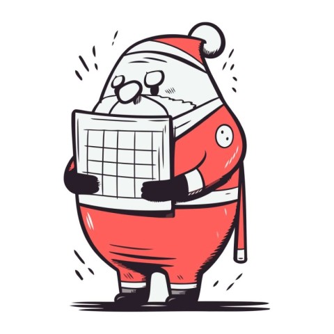 Cartoon Santa Claus with a newspaper. Vector illustration on whi