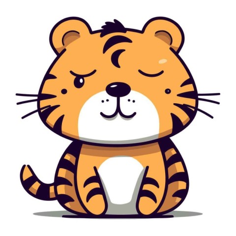 Cute cartoon tiger. Vector illustration isolated on a white back