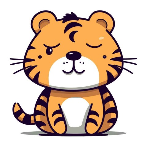 Cute cartoon tiger. Vector illustration isolated on a white back