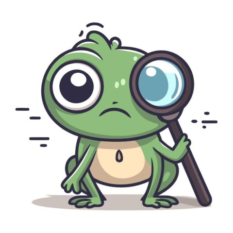 Frog with magnifying glass. Cute cartoon vector illustration.