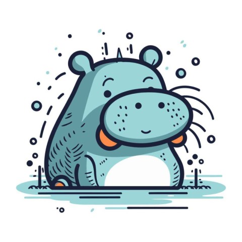 Cute hippopotamus. Hand drawn vector illustration in cartoon sty