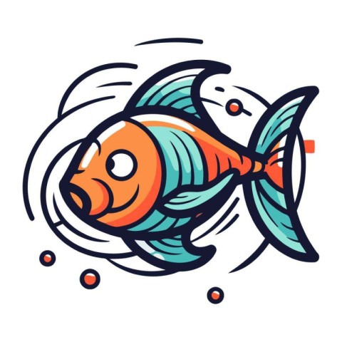 Illustration of a goldfish swimming in the water. Vector illustr