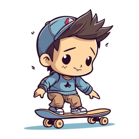 Cute boy riding a skateboard. Vector illustration isolated on wh