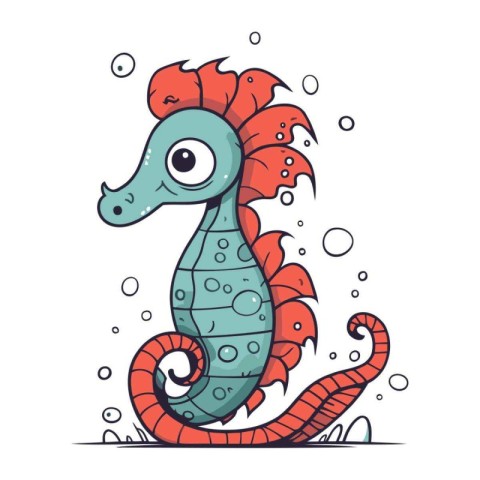 Cute cartoon seahorse on a white background. Vector illustration