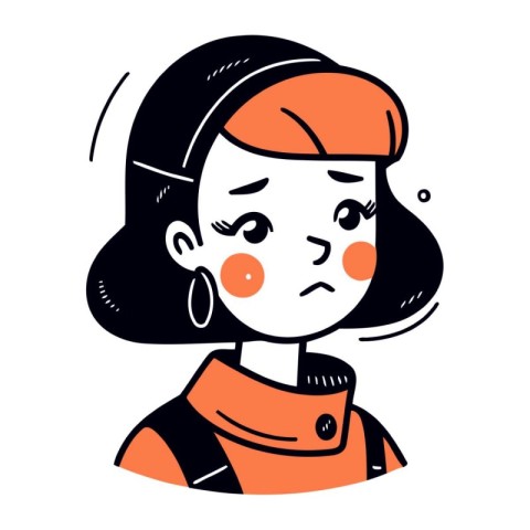 Young woman with sad expression. Vector illustration in doodle s