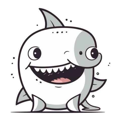 Vector illustration of cute cartoon shark. Isolated on white bac