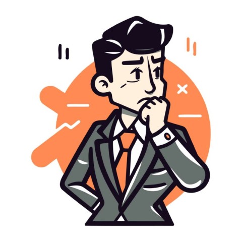 Thinking man in suit. Vector illustration in thin line style.