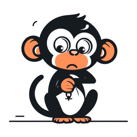 Cute cartoon monkey with a gift in his hand. Vector illustration