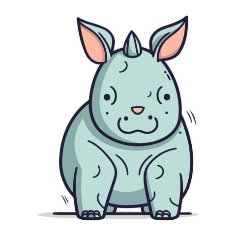 Cute cartoon rhinoceros isolated on white background. Vector ill