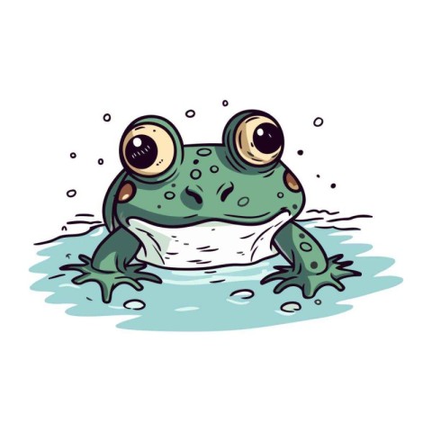 Frog in the water. Vector illustration of a cartoon frog.