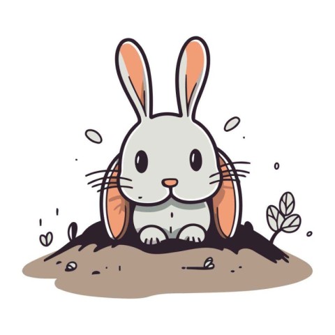 Cute cartoon rabbit in the ground. Vector illustration for your