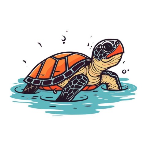 Turtle swimming in water. Hand drawn vector illustration isolate