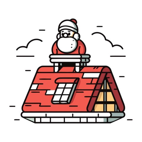 santa claus on the roof of the house. vector illustration