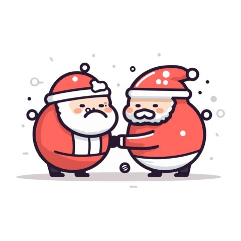 Santa Claus and Snowman. Cute Cartoon Vector Illustration.