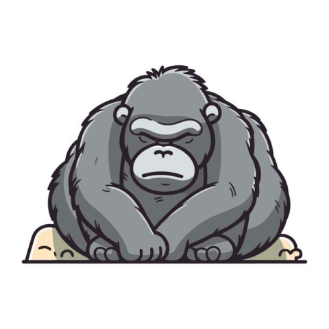 Gorilla sitting on the ground. Vector illustration in cartoon st