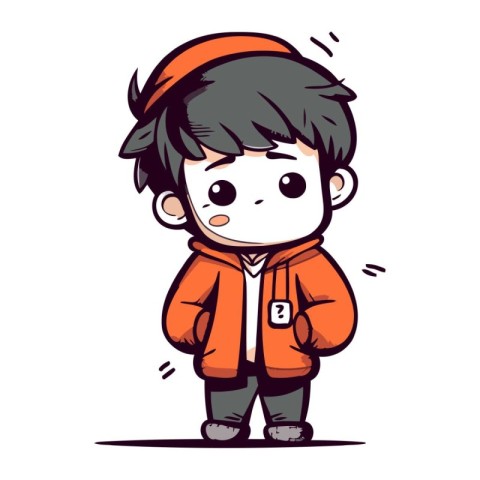 Vector illustration of a cute little boy in warm clothes. Cartoo