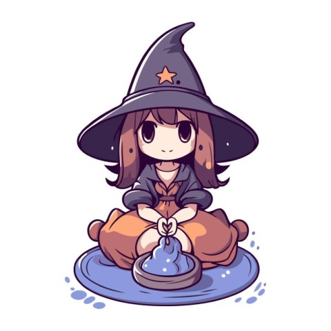 Illustration of a Cute Little Girl Wearing Witch Costume Celebra