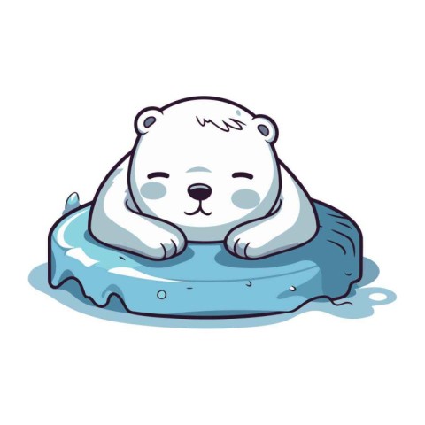 Polar bear sleeping on an inflatable mattress. Vector illustrati