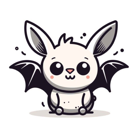 Cute cartoon bat with wings. Vector illustration isolated on whi