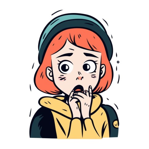 Vector illustration of a girl with red hair in a yellow jacket.