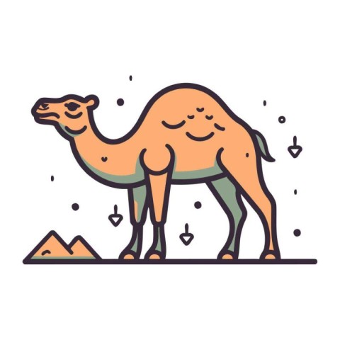 Cute camel. Vector illustration in linear style on white backgro